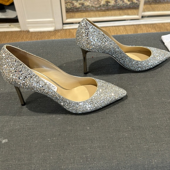 Jimmy Choo Romy 85 Glitter Heels - Picture 6 of 8